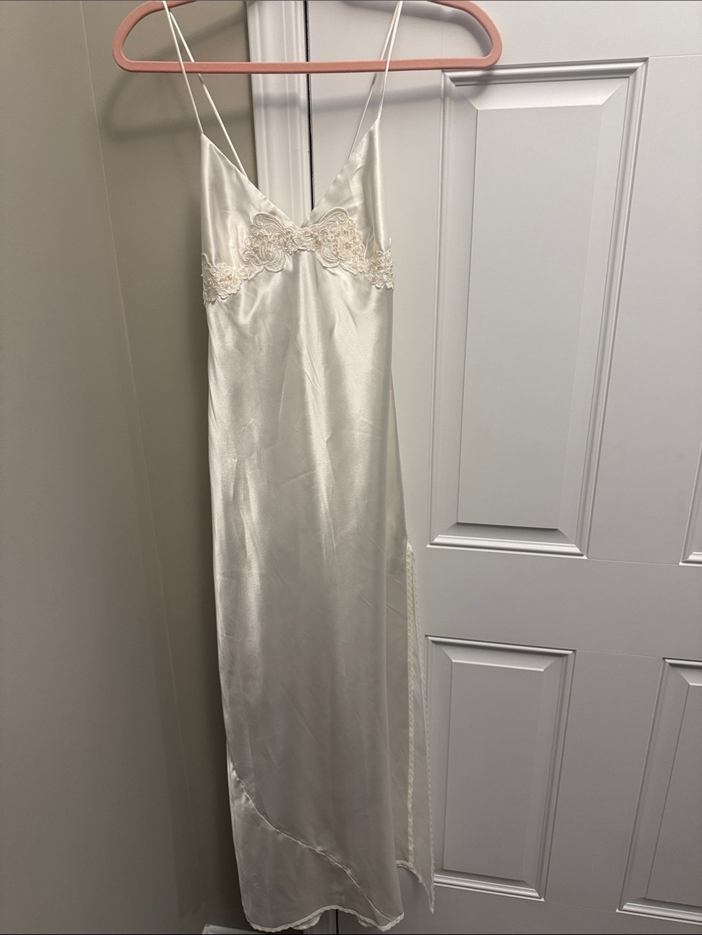 Victoria's Secret Ivory Satin Slip Maxi Dress with Lace size XS gorgeous back